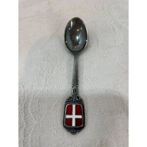 Vintage Meka Denmark Demitasse Spoon Red Enamel White Cross Design